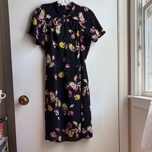 Banana Republic Black Midi Dress with Pink and Yellow Floral Pattern